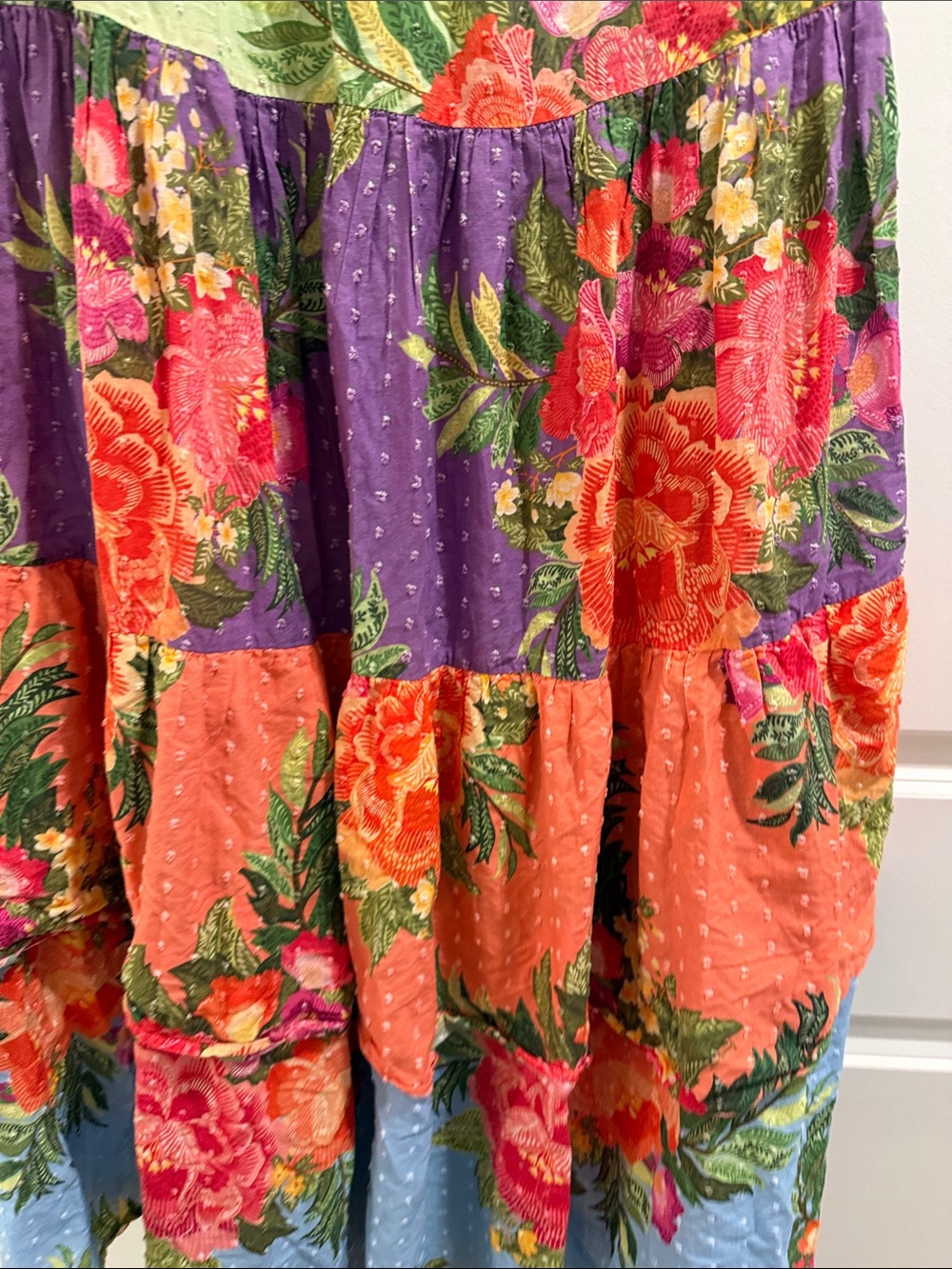 FARM Rio Boho Tiered Floral Maxi Skirt in Pastel Patchwork - Picture 6 of 6